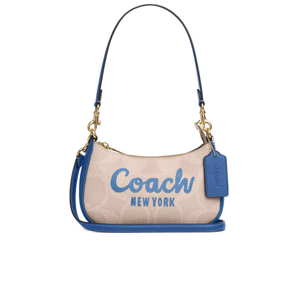 Coach Women's Teri Mini Crossbody Bag In Signature Canvas With Coach Graphic Gold/Sand/Pacific Bright Mineral