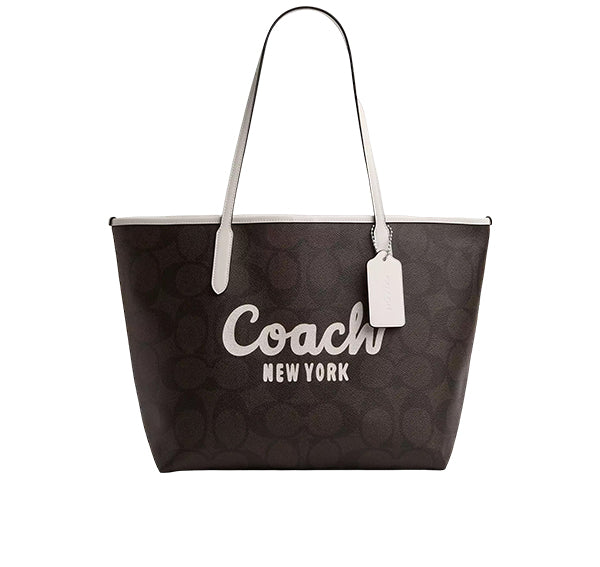 Coach Women's City Tote Bag With Coach Graphic Silver/Walnut/Chalk