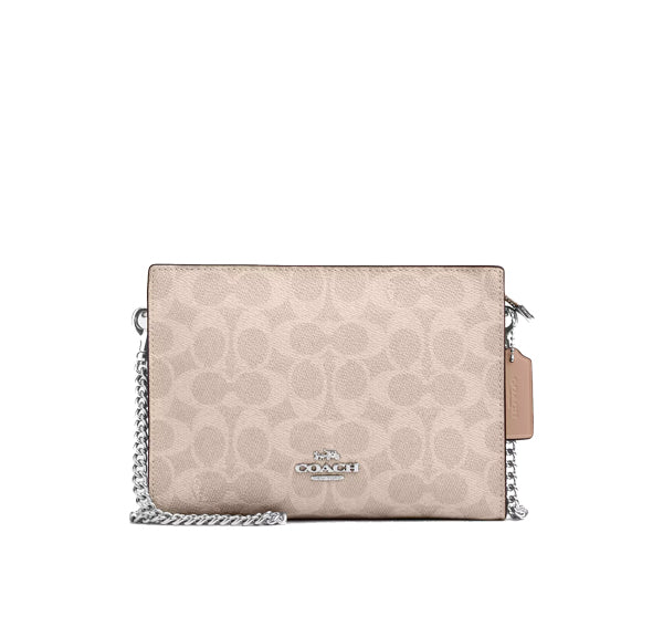 Coach Women's Slim Crossbody Bag In Signature Canvas Silver/Sand/Taupe