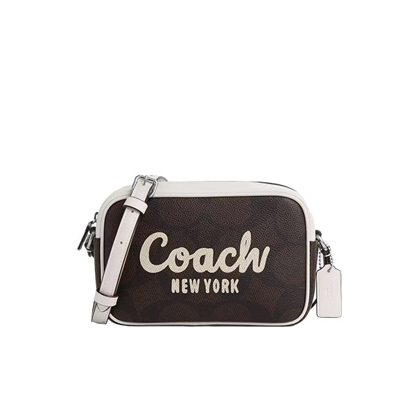 Coach Women's Mini Jamie Camera Bag In Signature Canvas With Coach Print Silver/Walnut/Chalk