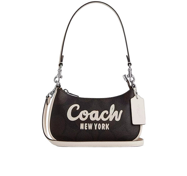 Coach Women's Teri Mini Crossbody Bag In Signature Canvas With Coach Graphic Silver/Walnut/Chalk