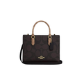 Load image into Gallery viewer, Coach Women's Maggie Small Tote Bag In Blocked Signature Canvas Gold/Walnut/Tan
