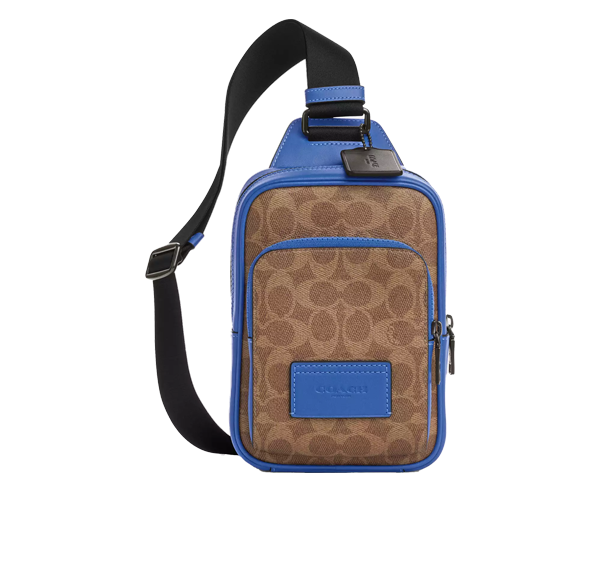 Coach Unisex Racer Sling Pack In Colorblock Signature Canvas Qb/Tan/Pacific Bright Mineral