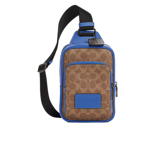 Coach Unisex Racer Sling Pack In Colorblock Signature Canvas Qb/Tan/Pacific Bright Mineral