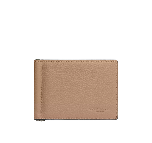 Coach Men's Slim Money Clip Billfold Wallet Black Antique Nickel/Taupe