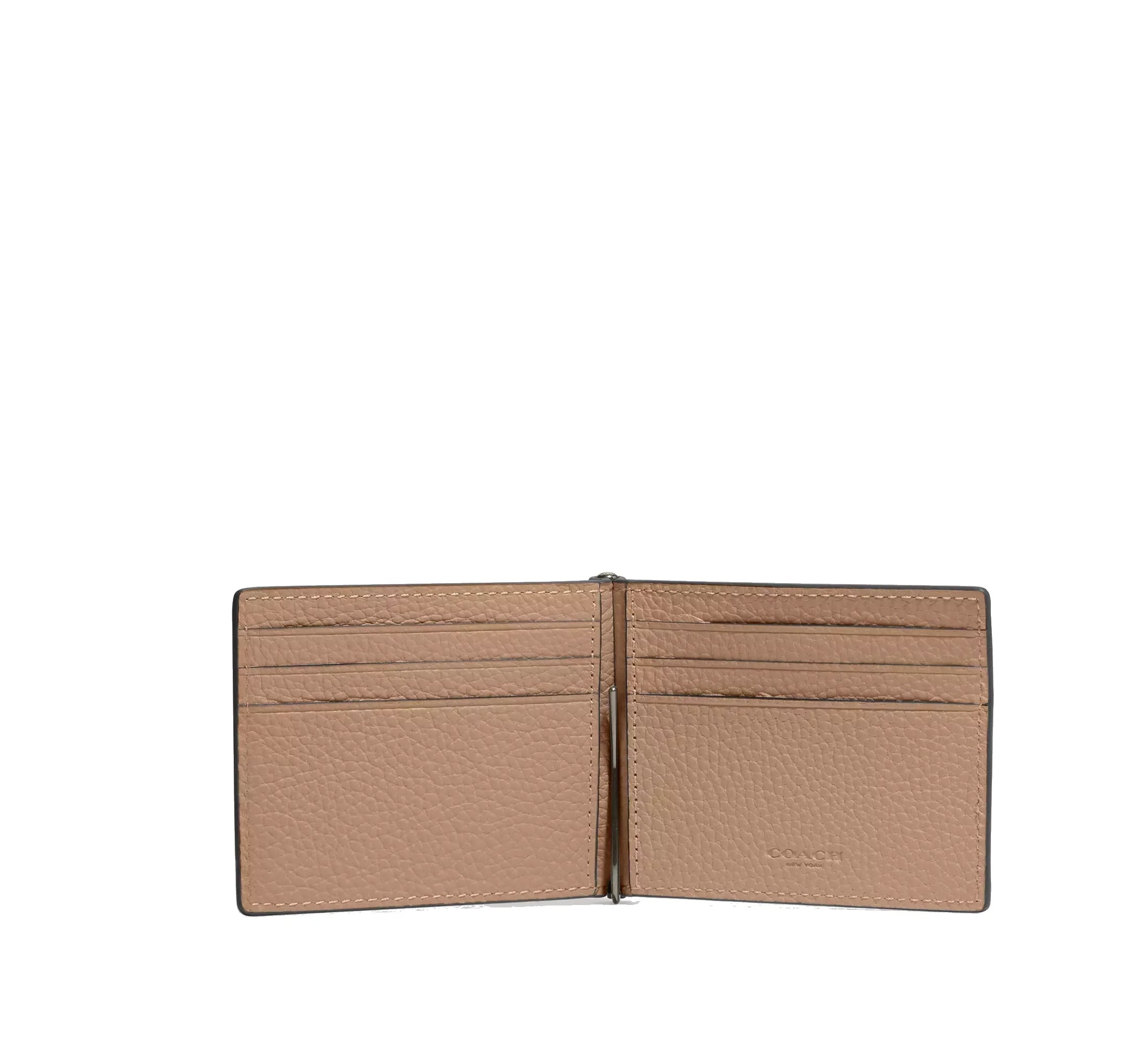 Coach Men's Slim Money Clip Billfold Wallet Black Antique Nickel/Taupe