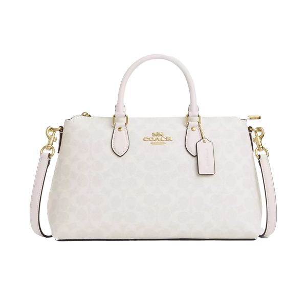 Coach Women's Georgia Satchel Bag In Signature Canvas Gold/White/Chalk