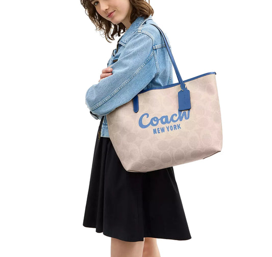 Coach Women's City Tote Bag With Coach Graphic Gold/Sand/Pacific Bright Mineral