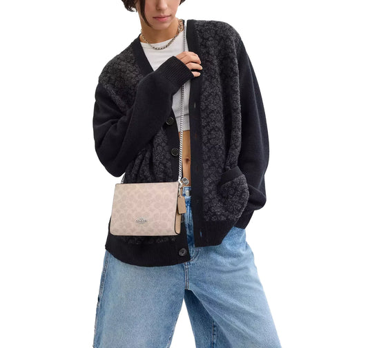 Coach Women's Slim Crossbody Bag In Signature Canvas Silver/Sand/Taupe