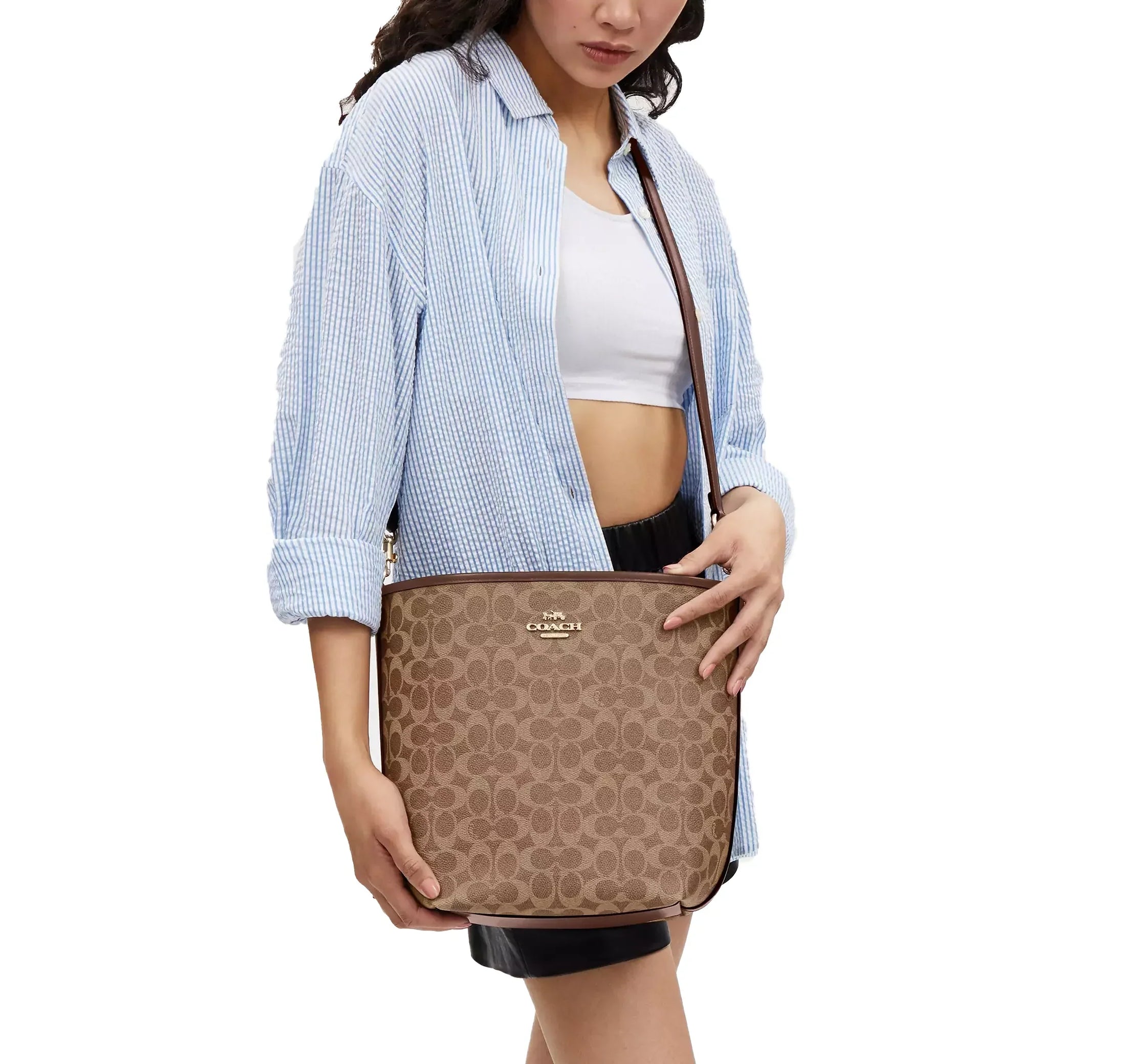 Coach Women's City Large Bucket Bag In Signature Canvas Gold/Tan/Brown