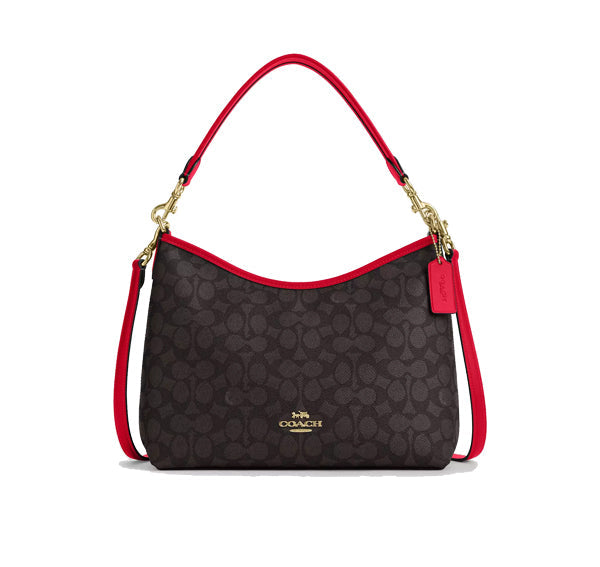 Coach Women's Laurel Shoulder Bag In Signature Canvas Gold/Walnut/Bold Red