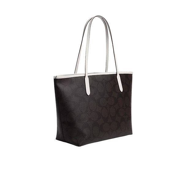 Coach Women's City Tote Bag With Coach Graphic Silver/Walnut/Chalk